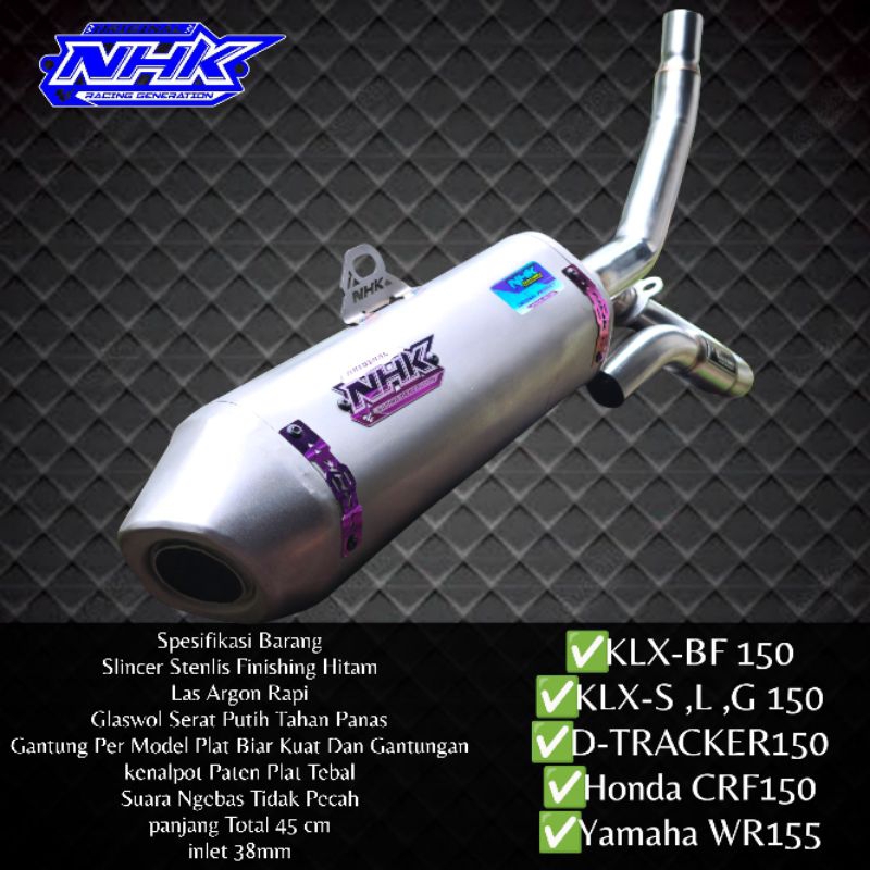 Knalpot NHK PNP Crf 150 Klx 150 Dtracker 150 Wr 155 inlet 38mm suara bass adem