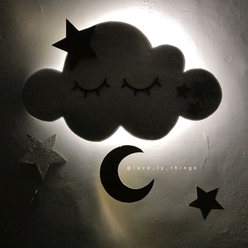 Lampu Tidur Karaktet Handmade Gantungan Awan Bulan Hiasan Dinding