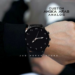 Jam Tangan Angka Arab QS Analog Hitam Strap Kulit Elegan Bonus Box+Gelang / jam tangan angka arab