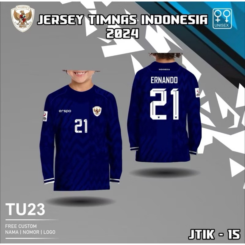 Atasan Anak Lengan Panjang Jersey Kaos bola timnas Indonesia baju futsal kiper kualifikasi Piala Dun