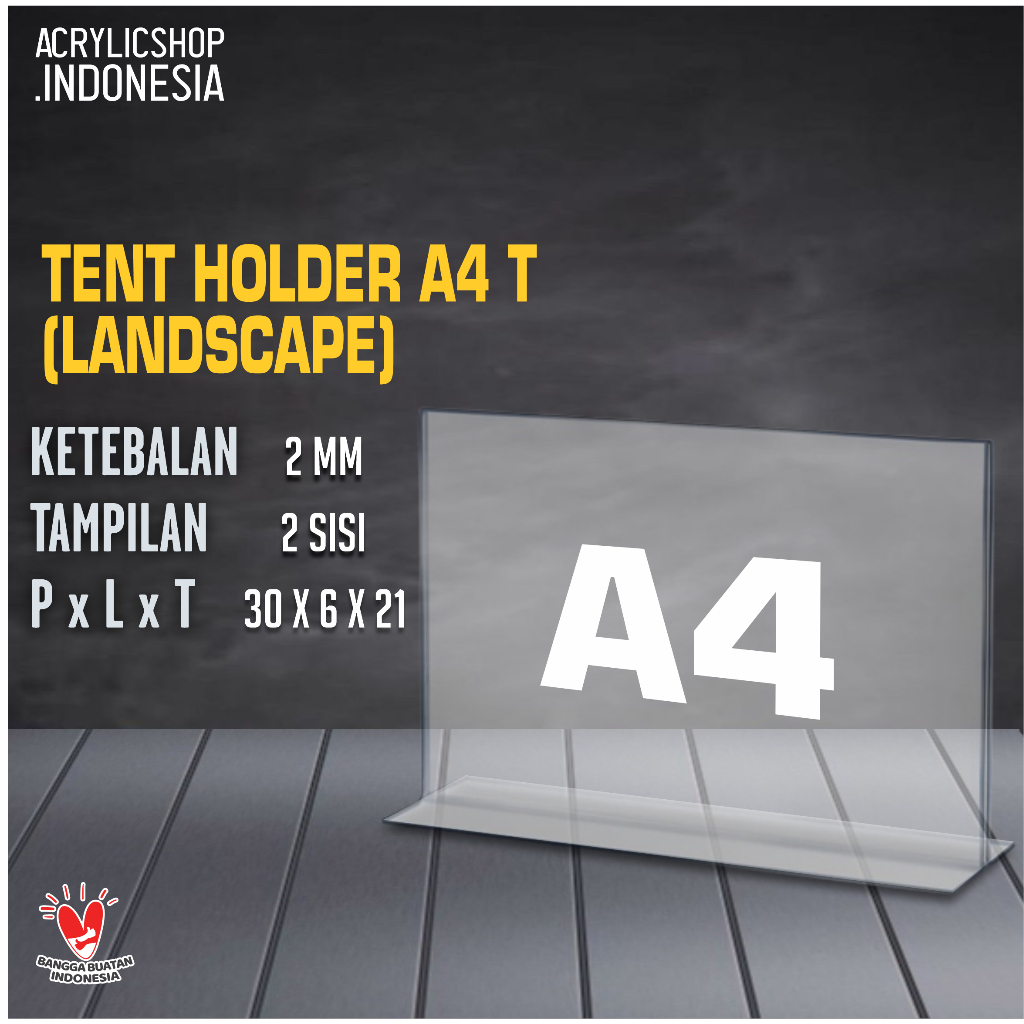 

Akrilik Tempat Brosur A4/Tent Card Holder Lanscape 2sisi A4 TypeT