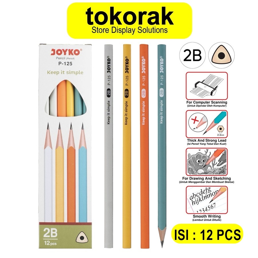 

PENSIL PENCIL KAYU JOYKO P-125 JOYKO 2B KOMPUTER UJIAN P125 ISI 1 BOX 12 PCS 12PCS
