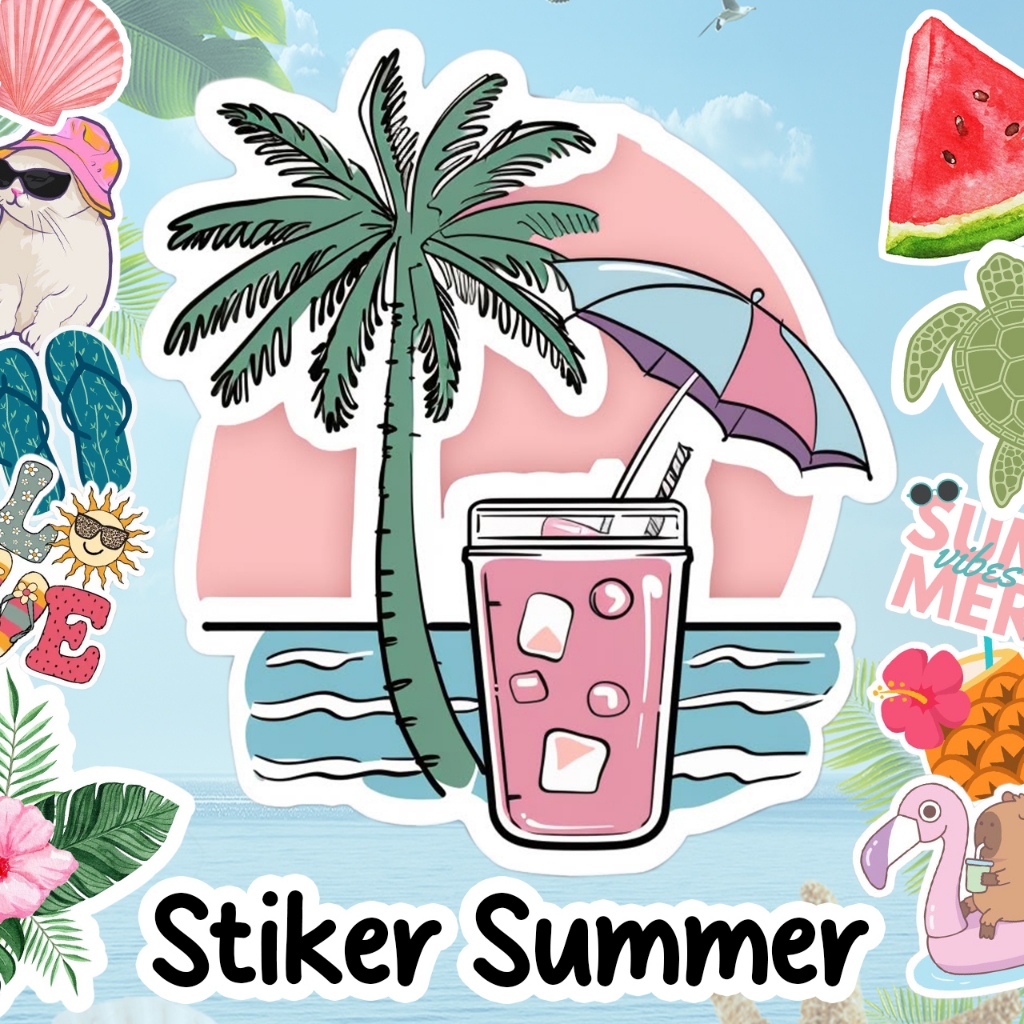 

Stiker Sticker Summer Vocation Hologram 15pcs untuk hape, helm, tumblr, laptop stiker hp stiker helm stiker notebook Asesthetic Daily Day Paper Vinyl AntiAIr WATERPOOF