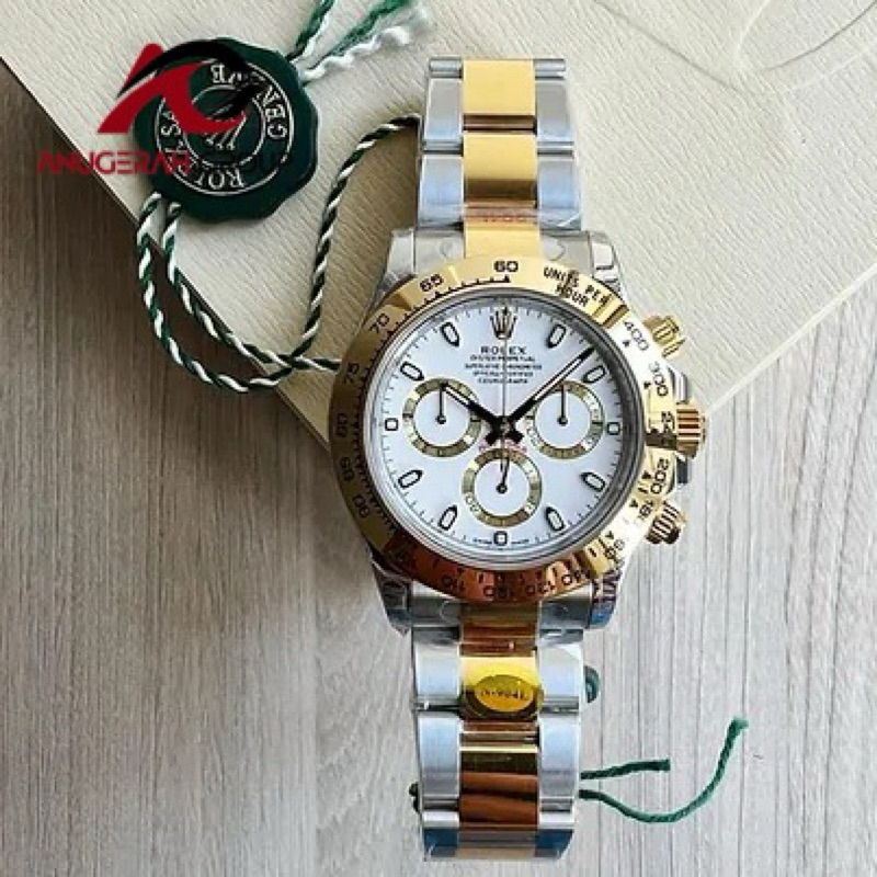 JAM ROLEX DAYTONA SILVER GOLD 40MM AUTOMATIC SAPPHIRE BODY SWISS ORI PREMIUM
