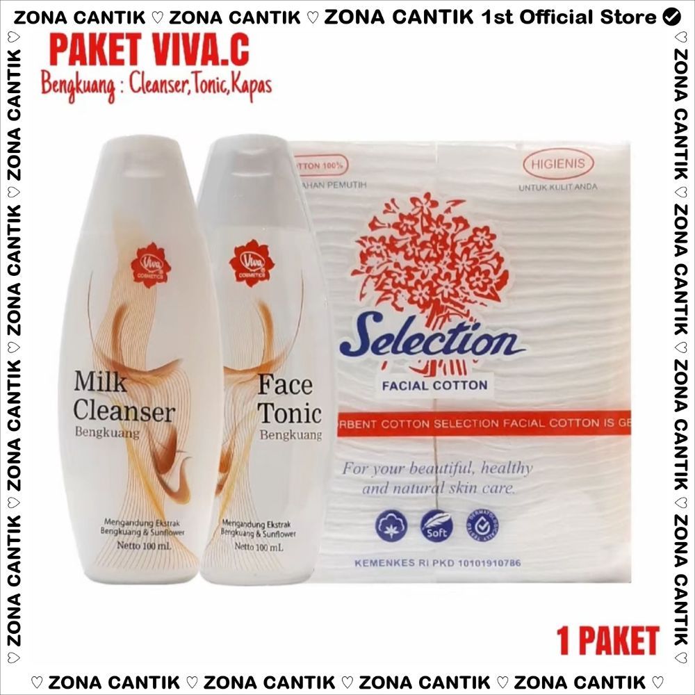 ZONA CANTIK - (ISI 3) PAKET VIVA COSMETIC MILK CLEANSER + FACE TONIC + KAPAS - PEMBERSIH WAJAH VIVA