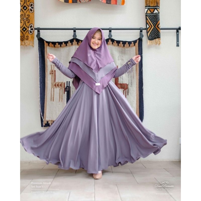 AISYAH SET SYARI BY DEWI PERMATA AGGPLANT - SMOKE GREY SIZE M