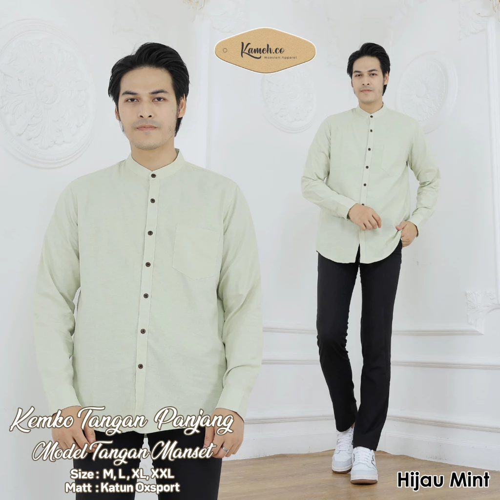 Arhan Baju Koko Tangan Panjang Premium Warna Hijau Mint | Koko Kasual | Koko Sehari Hari Hari