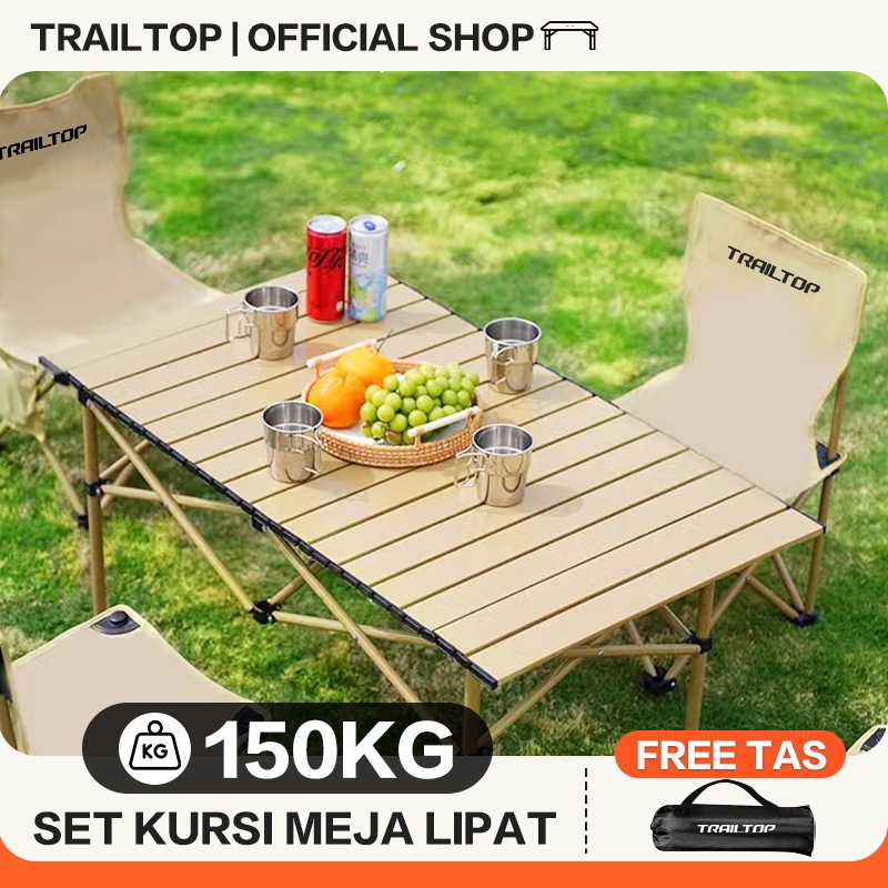 TrailTop Meja Lipat Outdoor Portable Meja Camping Lipat Outdoor Meja Kemping Kursi Lipat Set