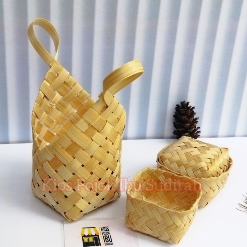 

(Paket Murah) 2pc Tas Anyaman Bambu & 10pc Besek Bambu 7x7x4
