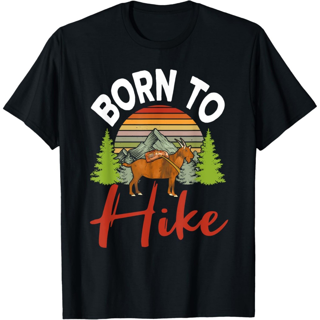 Kaos Vintage Born To Hike Funny Mountain Climbing Goat Hiking