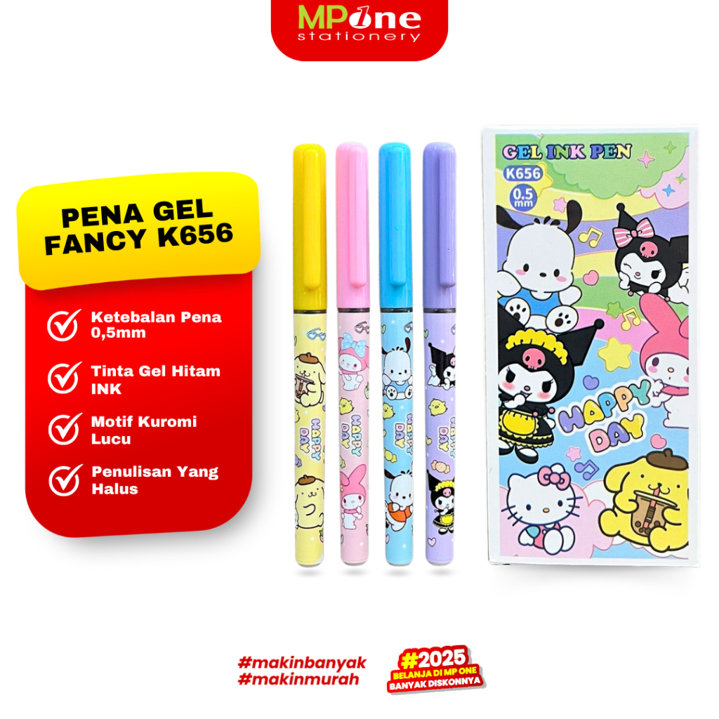 

(1 KOTAK) Pena Gel Fancy K656 Motif Kuromi Tinta Hitam 0,5mm / Pulpen Gel Ink Fancy Isi 12 Pcs Pena Gel Fancy K656