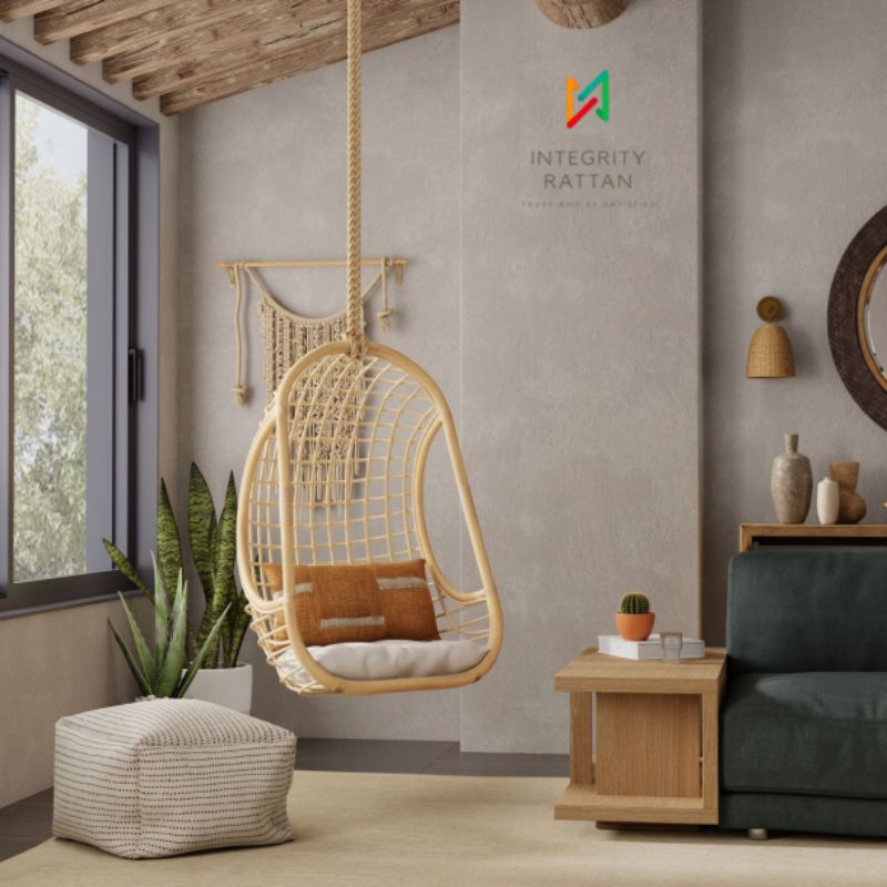 Kursi Gantung Rotan Grid Kotak Rotan Alami Minimalis
