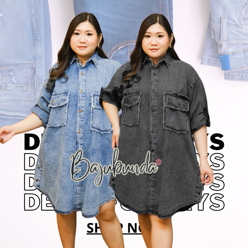 ATASAN LENGAN PANJANG WANITA JEANS DENIM DRESS JEANS WANITA TUNIK DEWASA ATASAN KANCING KEMEJA DRESS