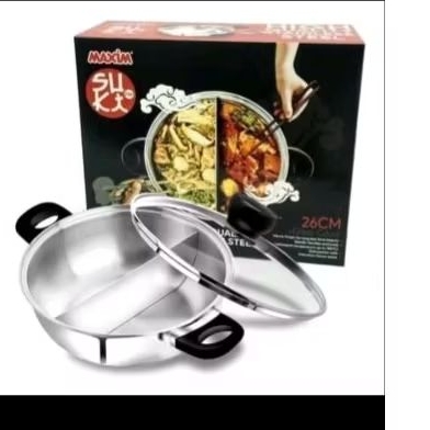 Panci Shabu sekat 2 /Suki pan Maxim / panci Shabu Shabu 26cm stainless / panci sekat stainless