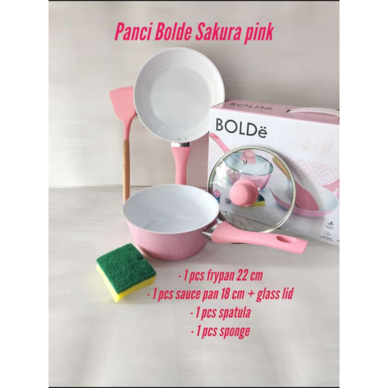 BOLDE Sakura Peach Pan Set 5pcs Pan Anti Lengket