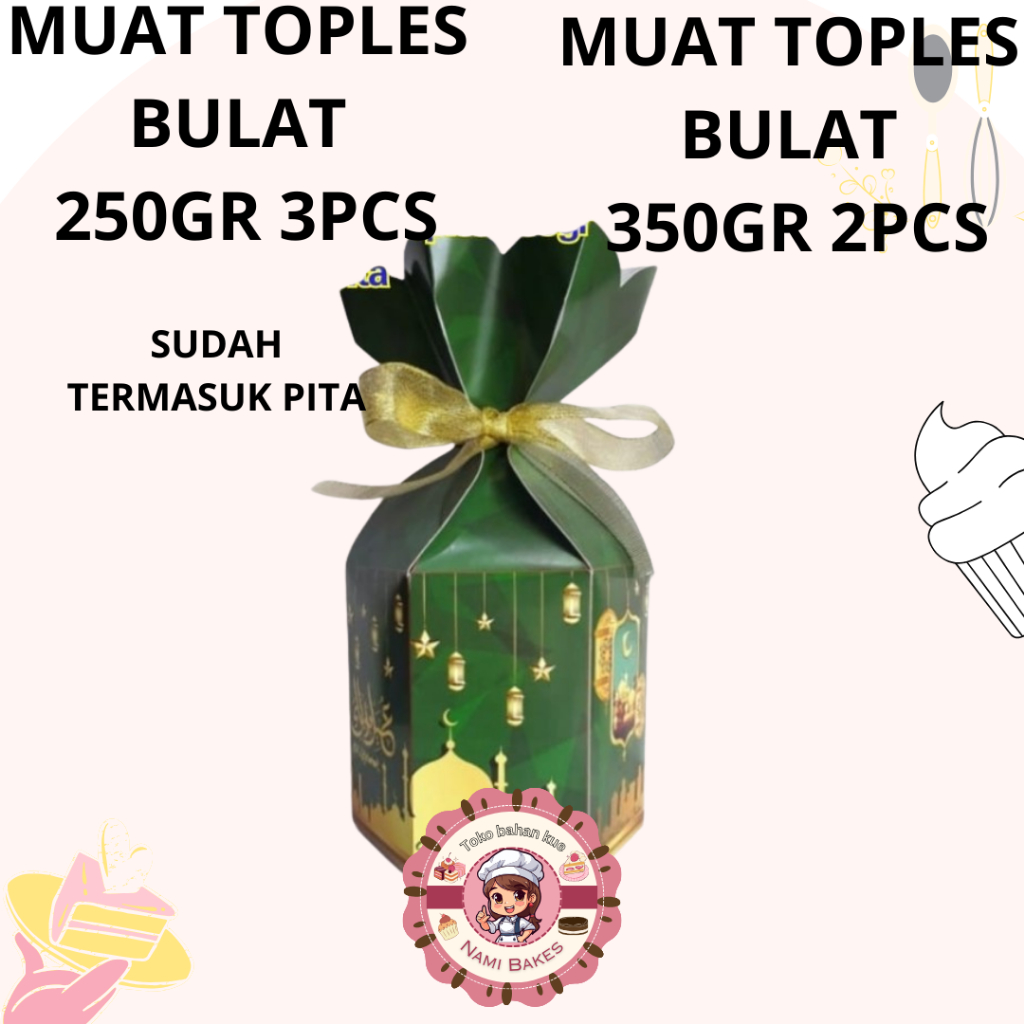 

Kotak Lebaran muat Toples Bulat 250gr 4 pcs Idul Fitri Box Hampers Eid Mubarak