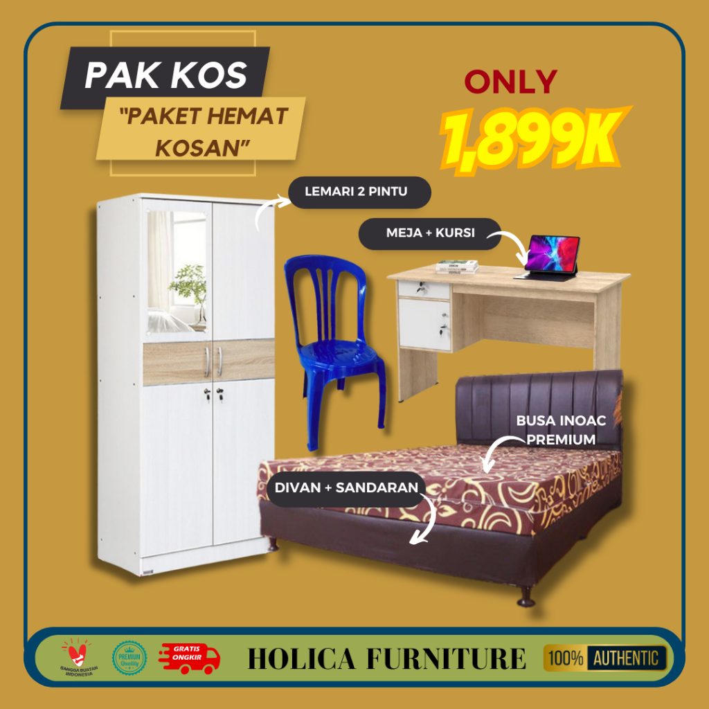 Paket Hemat Set Kasur ( Kasur + lemari + Meja + Divan Set+ Kursi) - Pak Kos ( Paket Hemat Kosan)