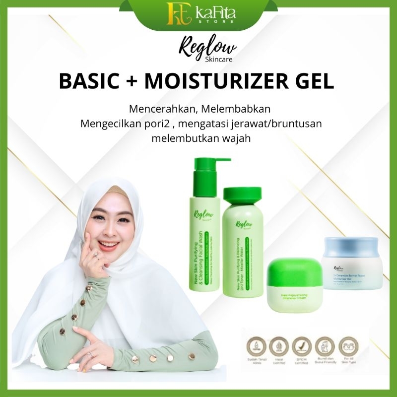 REGLOW Basic Glowing Skin Treatment+ Moisturizer gel Mencerahkan , Mengecilkan pori pori Mengatasi J
