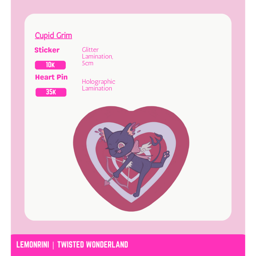 [READY STOCK] Valentine's Special Cupid Grim Twisted Wonderland | Heart Badge & Sticker