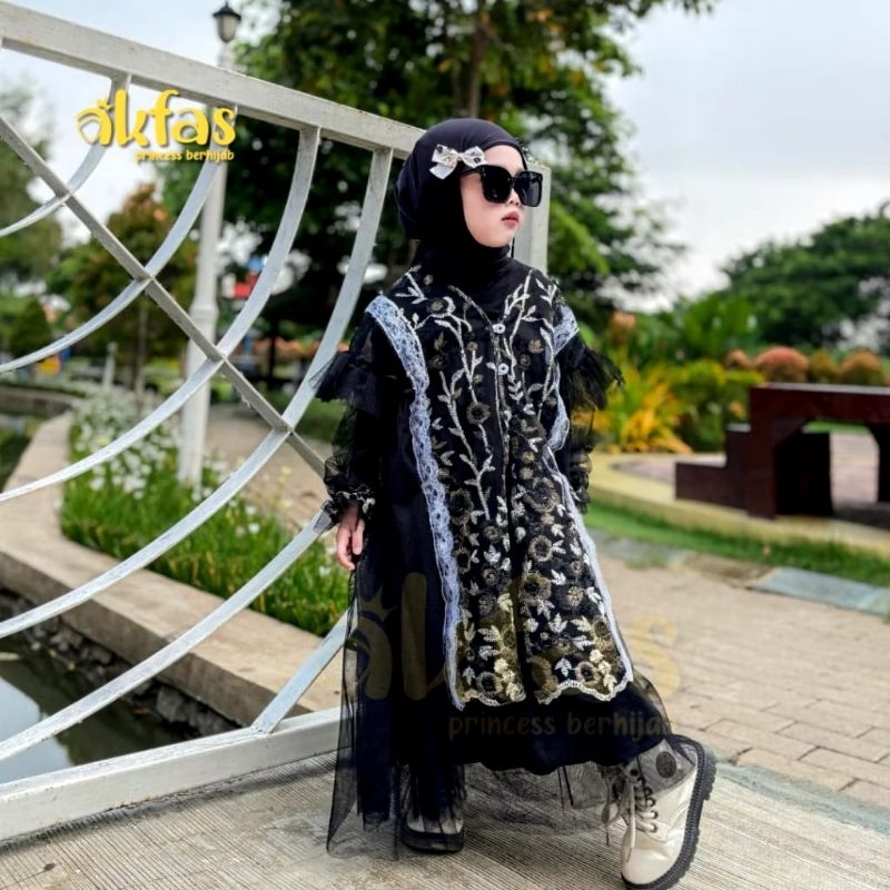 Set Gamis Anak Brokat Bordir Mewah Dress Outer Dan Rok Style afkas