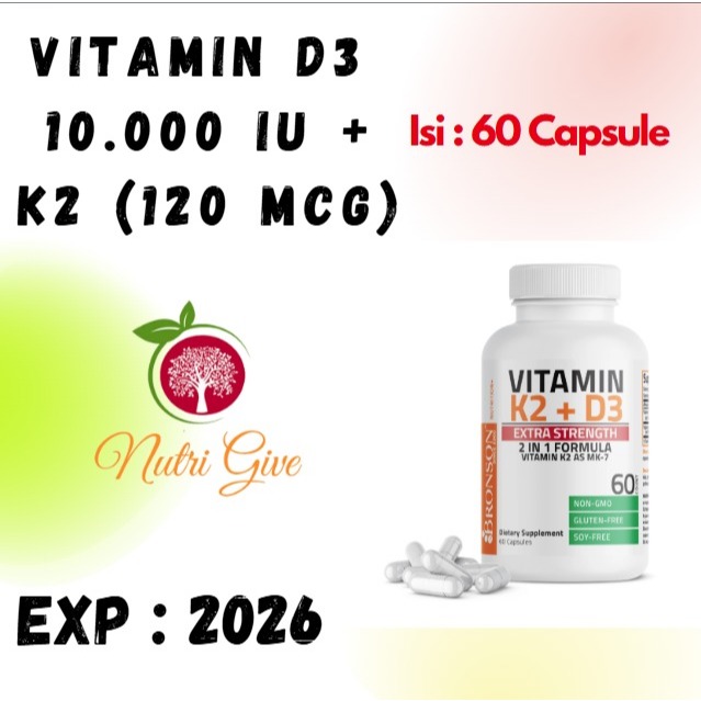 Bronson Vitamin K2 D3 Extra Strength D3 10000 IU 10.000 iu 60 Capsule