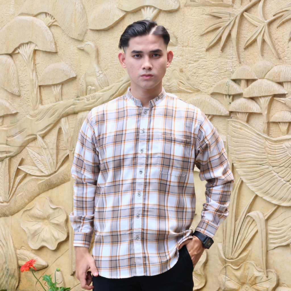 Salman - Kemeja Flannel Semi Wool Koko Atasan Lengan Panjang Premium Dewasa Hitam Motif Kotak  - Kok