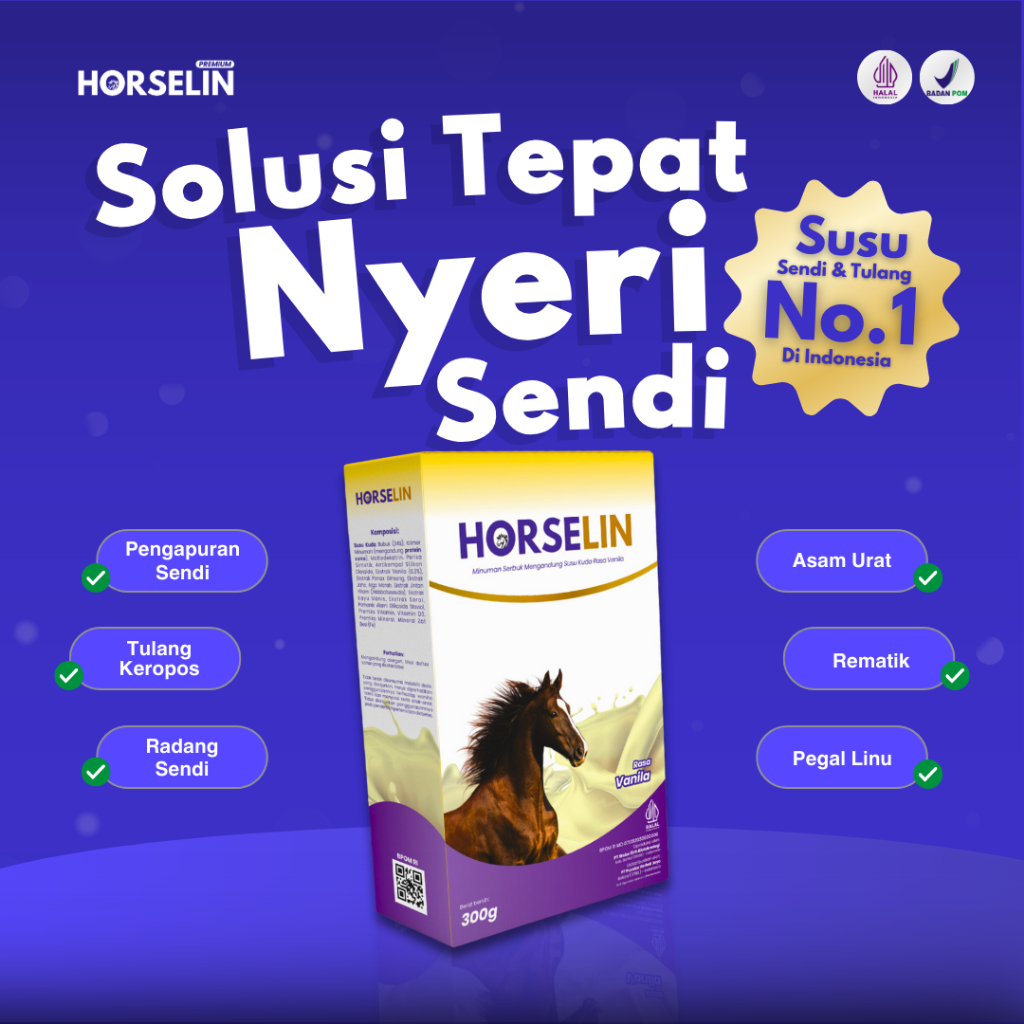 

HORSELIN Susu Kuda Liar Sumbawa Untuk Nyeri Sendi Tulang Asam Urat Dan Pegal Linu 1 Box 200 Gr