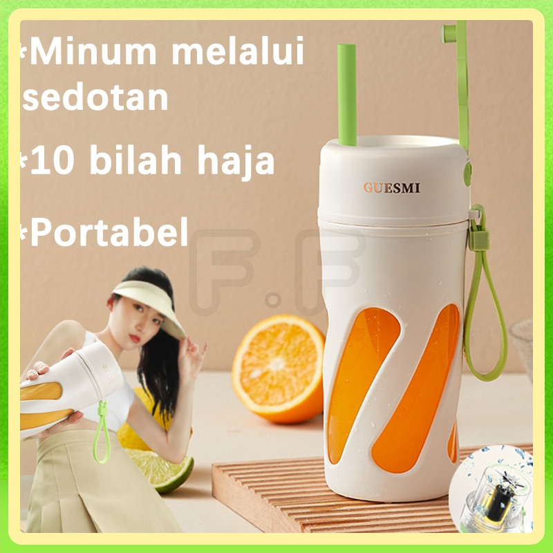 10 Bilah Sedotan Bawaan Juicer Cup Masa Pakai Baterai Satu Minggu Smoothies Blender Juicer Portable 