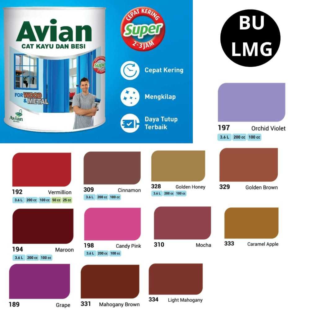 Cat Avian Kayu Dan Besi || Cat Warna Maroon, Cat Merah || Cat Warna Warni || Cat Anti Karat || Cat K