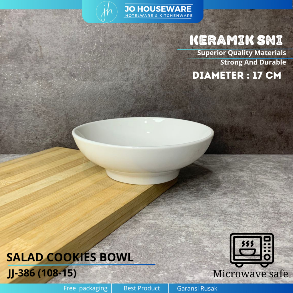 Mangkok Salad Keramik Premium Putih Polos Diameter 17 cm / Salad Cookies Bowl Porcelain Multifungsi 