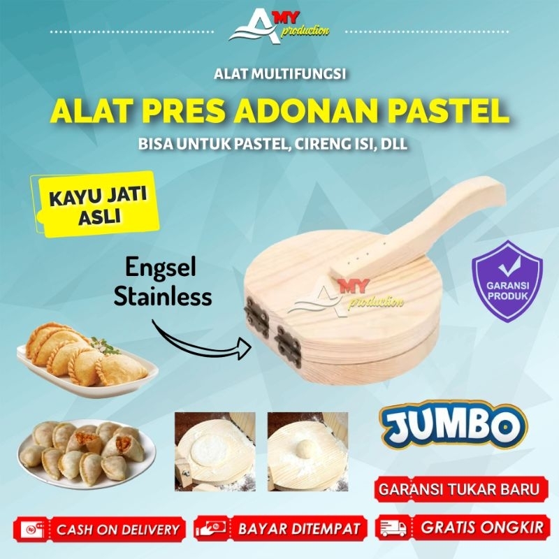 Dumpling kayu Jati JUMBO Cetakan press adonan Pastel penekan bulat kotak multifungsi kecil sedang