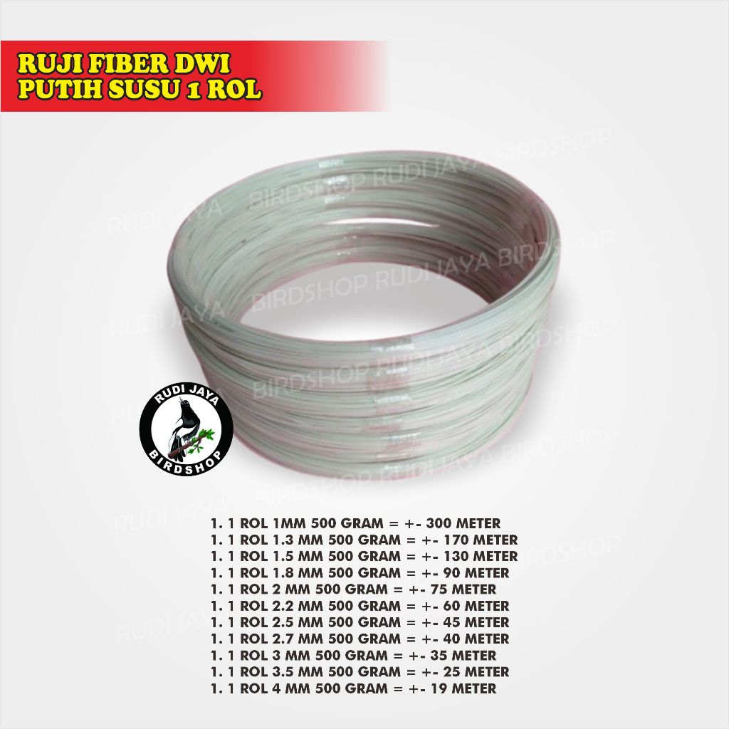 RUJI FIBER ROL DWI JERUJI FIBER PUTIH SUSU 1ROL BERAT 500GRAM NON KULIT SANGKAR BURUNG/STICK PANCING