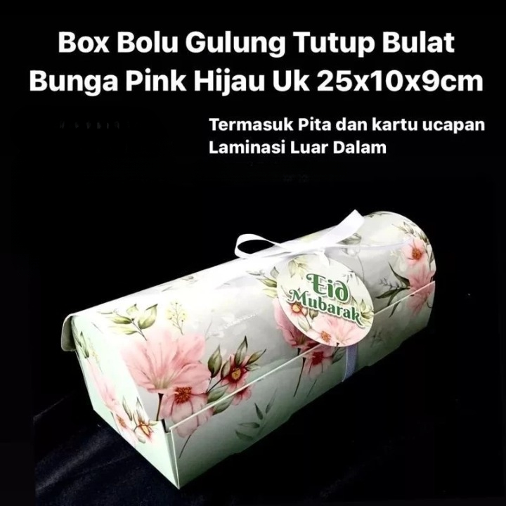 

( 5pcs ) Box Bolu Gulung Lebaran Motif Bunga Pink Hijau Eid Idul Fitri Ukuran 25x10x9 cm Packaging Hampers