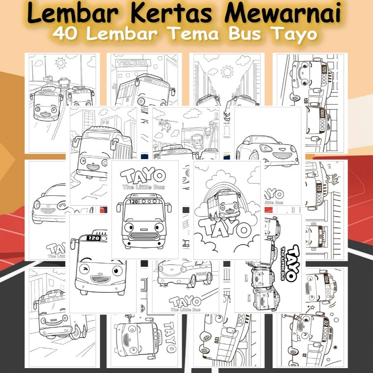 

Kertas Gambar 40 Lembar - Kertas Mewarnai Tema Bus Tayo - Coloring Pages A4 A5