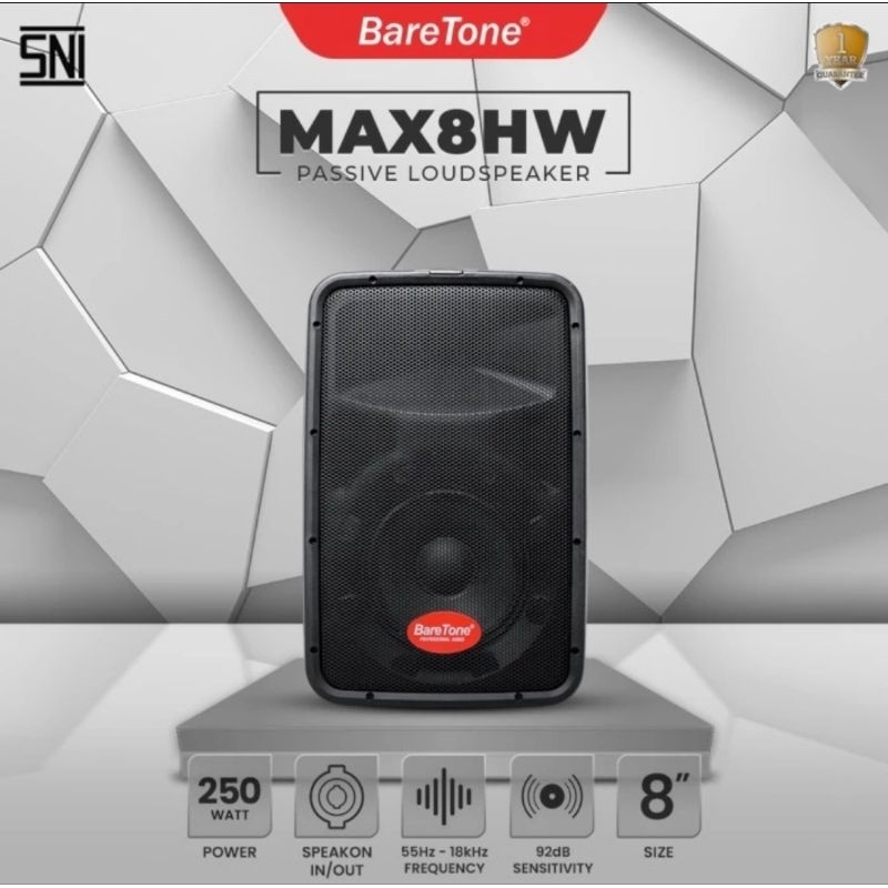 SPEAKER PASSIVE BARETONE MAX8HW SPEAKER 8" 250 WATT ORIGINAL GARANSI RESMI 1TAHUN