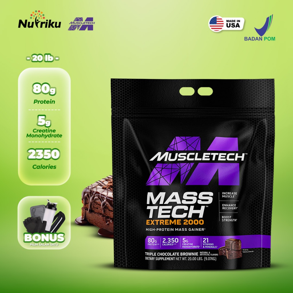 Muscletech Masstech 20lb Mass Gainer Suplemen Gym Bulking Otot