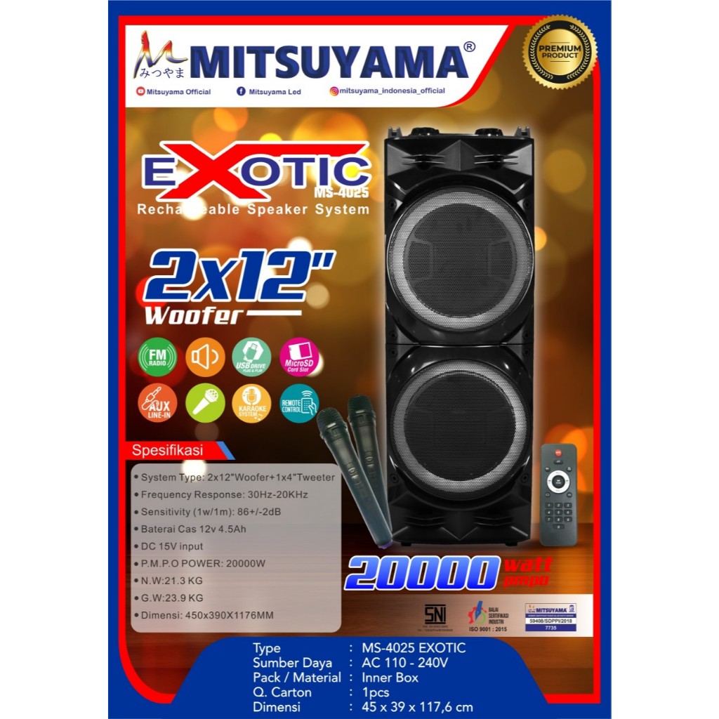 Speaker Rechargeable System Mitsuyama Woofer MS-4025BT EXOTIC
