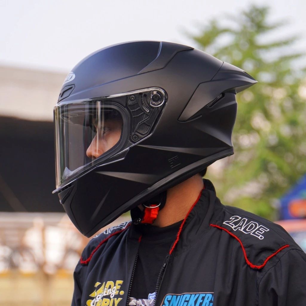 Helm Mla Full Face Hitam Doff Kaca Bening Paket Ganteng SNI