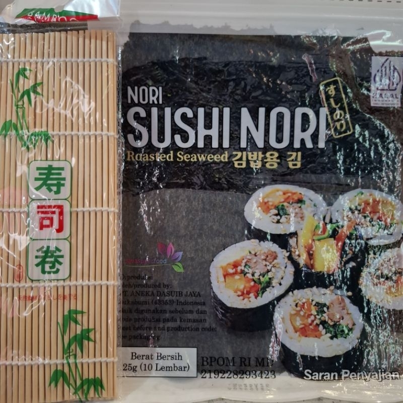 

Paket sushi nori isi 10 lembar + bambu halal Java sakao seaweed rumput laut kulit sushi bungkus kimbab bento termurah