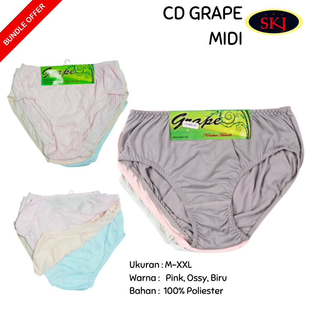 [ISI 3] Celana Dalam GRAPE MIDI Halus / CD Ukuran M-XXL Bahan Katun / Pakaian Dalam Wanita
