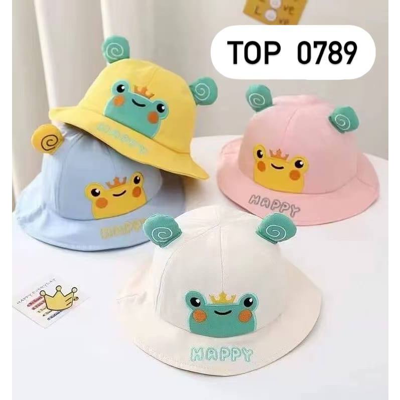 TOP 0789 - TOPI BUKET IMPORT ANAK 1-3 TAHUN BORDIR FROG HAPPY CROWN
