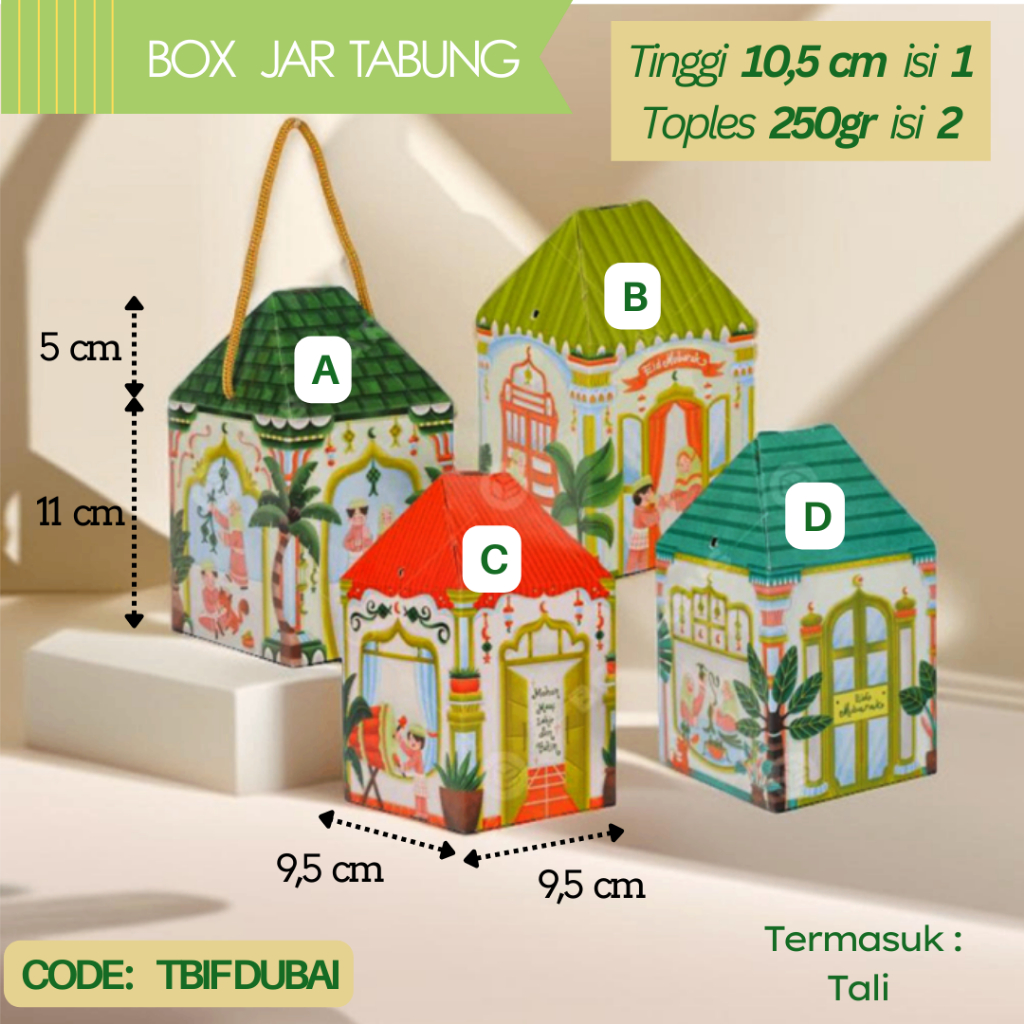 

Mini Handle Box Lebaran 1 Toples Jar 600ml / Dus Jinjing / Paperbag Hampers Idul Fitri TBIF DUBAI