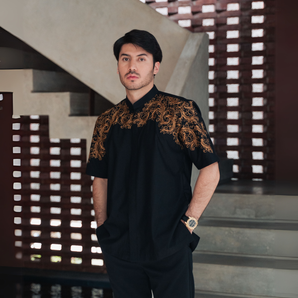 BASTOH Xavier Baju Koko Pria Dewasa Bordir Hitam