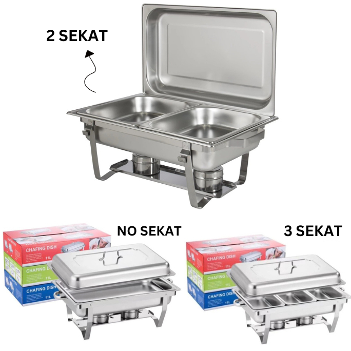 Prasmanan sekat kotak jumbo 2 stainless steel sekat dengan 2 tungku - pemanas warmer chafing dish pr