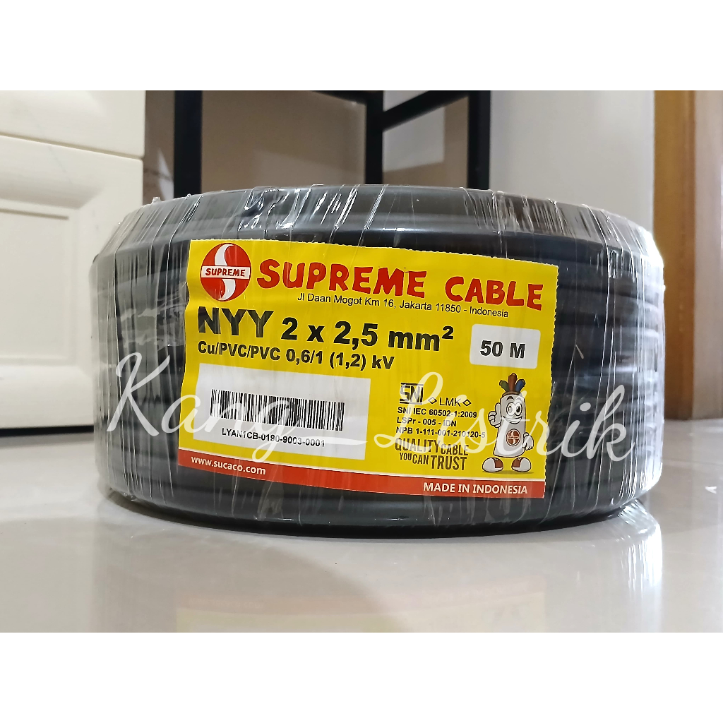 SUPREME NYY 2x2,5mm KABEL TUNGGAL KABEL KAWAT HITAM NYY SUPREME 2X2,5mm Per 50Meter