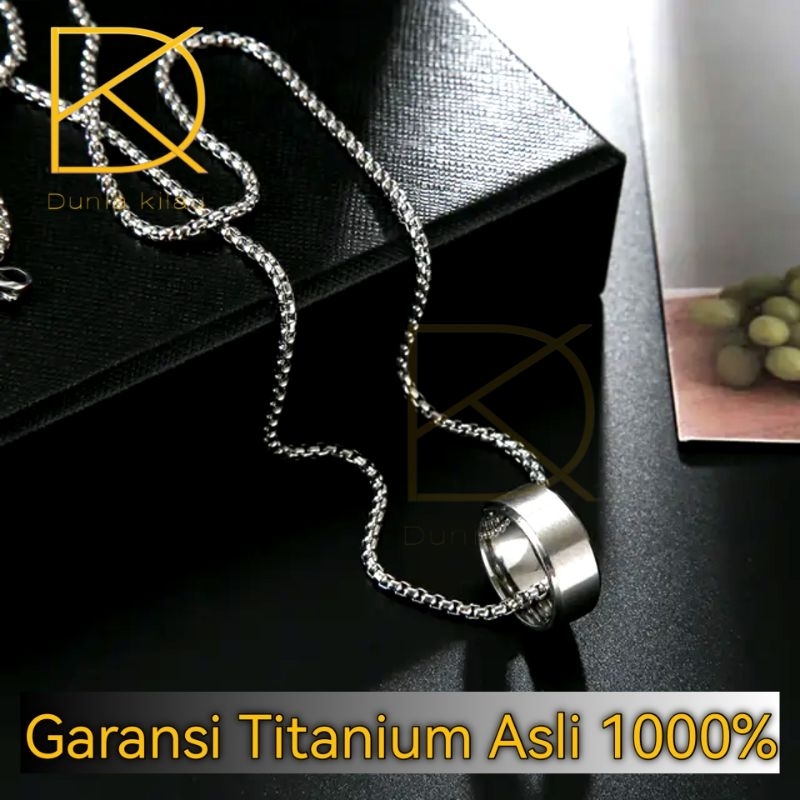 Kalung Titanium Pria Anti Karat Liontin Cincin Silver Perak Putih Asli