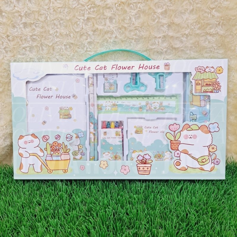 

Stationary Set Box Kucing GZ/RS-102 Cute Cat Flower House 8in1 Pensil Case Set Cute Cat 8in1