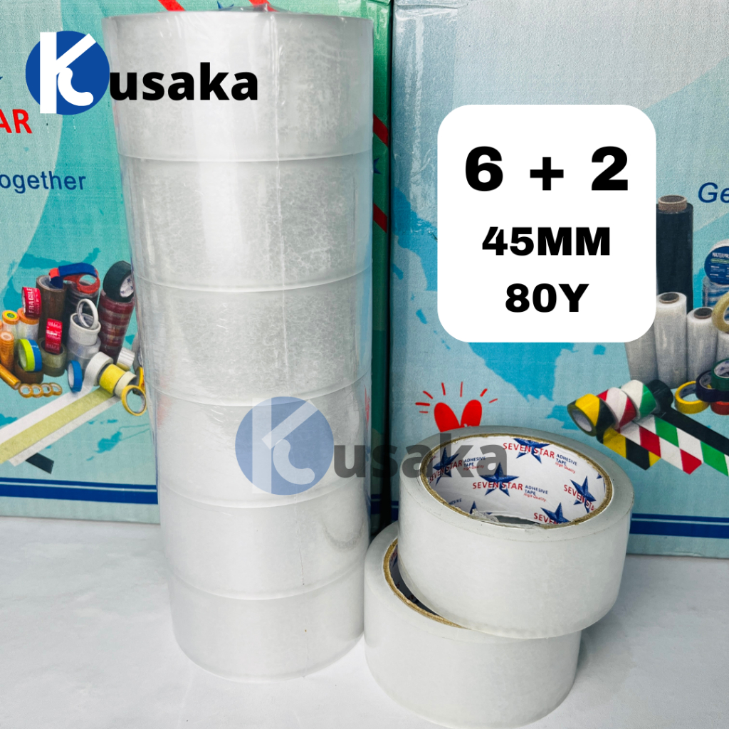 

8Pcs Solasi Lakban Bening Coklat 45mm x 80Y Transparan Clear Selotip Packing Isolasi Yard OPP