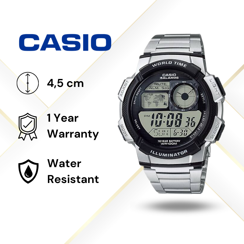 JAM TANGAN PRIA CASIO AE-1000WD-1A ORIGINAL - AE1000WD SILVER CASIO ORIGINAL