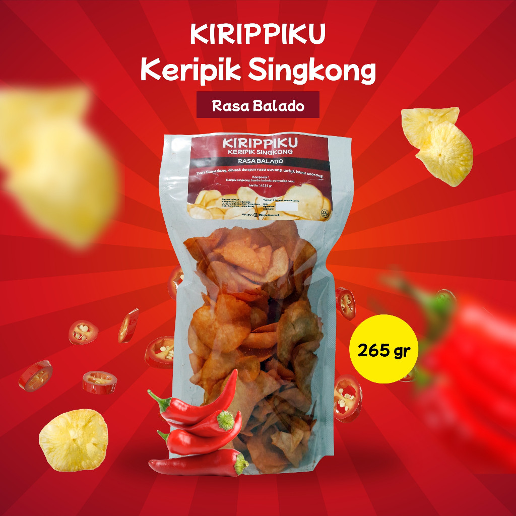 

Keripik Singkong Kirippiku Rasa Balado Kemasan 265 gr